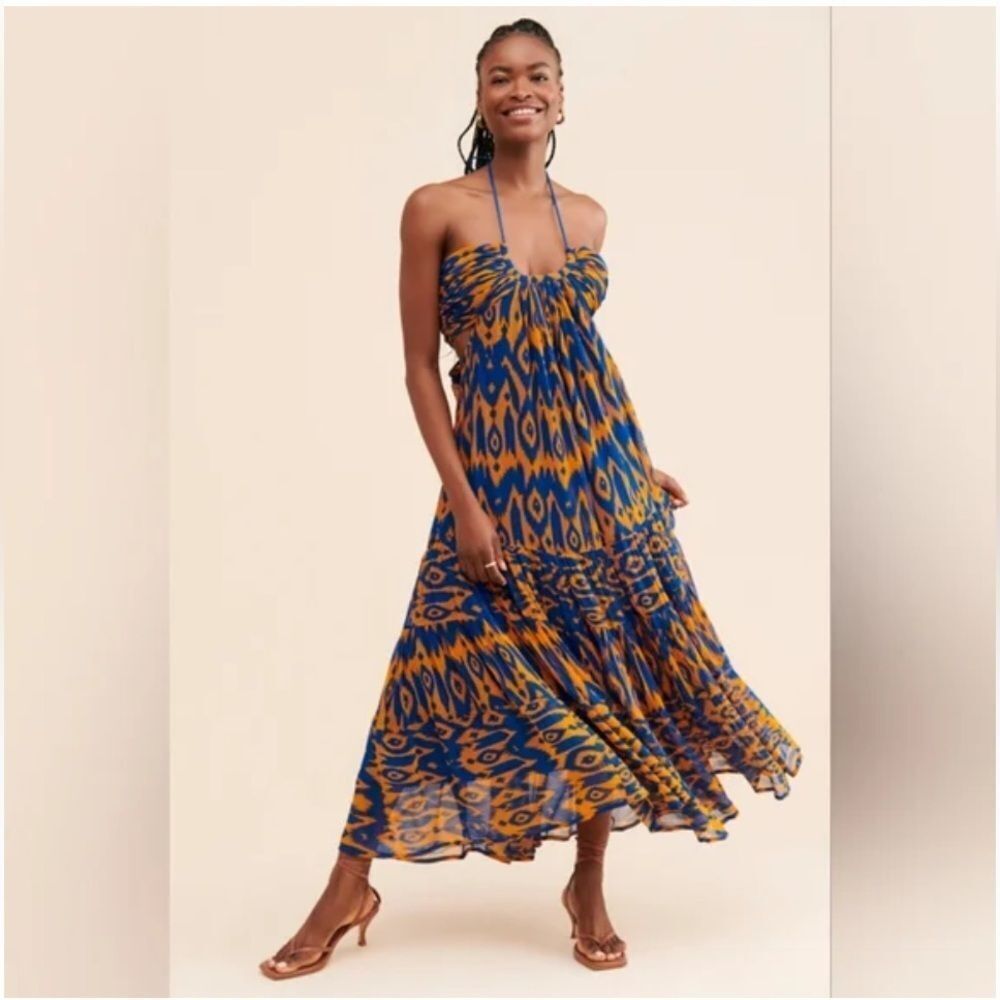 Anthropologie Verb by Pallavi Singhee Cut-Out Midi Dress Blue & Orange Size XS